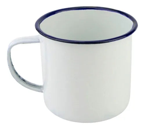 Caneca Esmaltada Ágata Branca - com a Borda Azul 8x26cm Umbanda e Candomblé (1800)